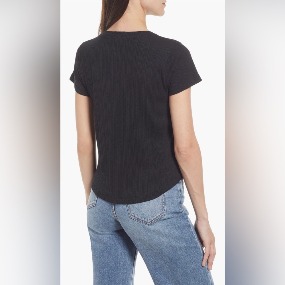 Madewell Pointelle Button Front Slim Tee size L - Picture 2 of 5